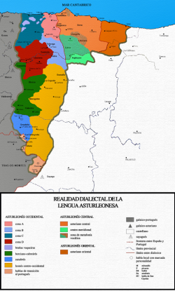 Mapa de dialectos del Asturleonés, uno de los idiomas de españa no oficiales