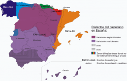 Mapa de los dialectos del español, uno de los idiomas de españa